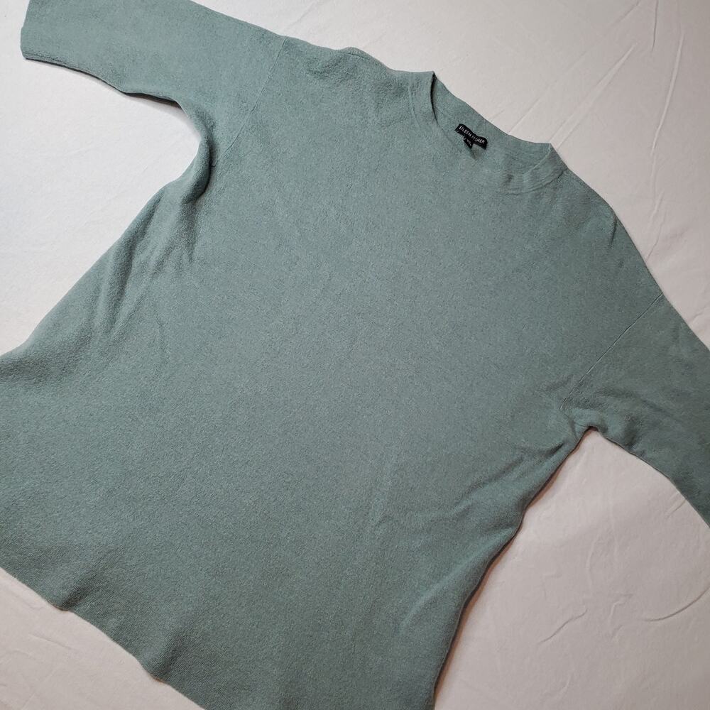 Eileen Fisher Women's Size L/XL Merlino Wool 3/4 Length Sleeve Sweater Green